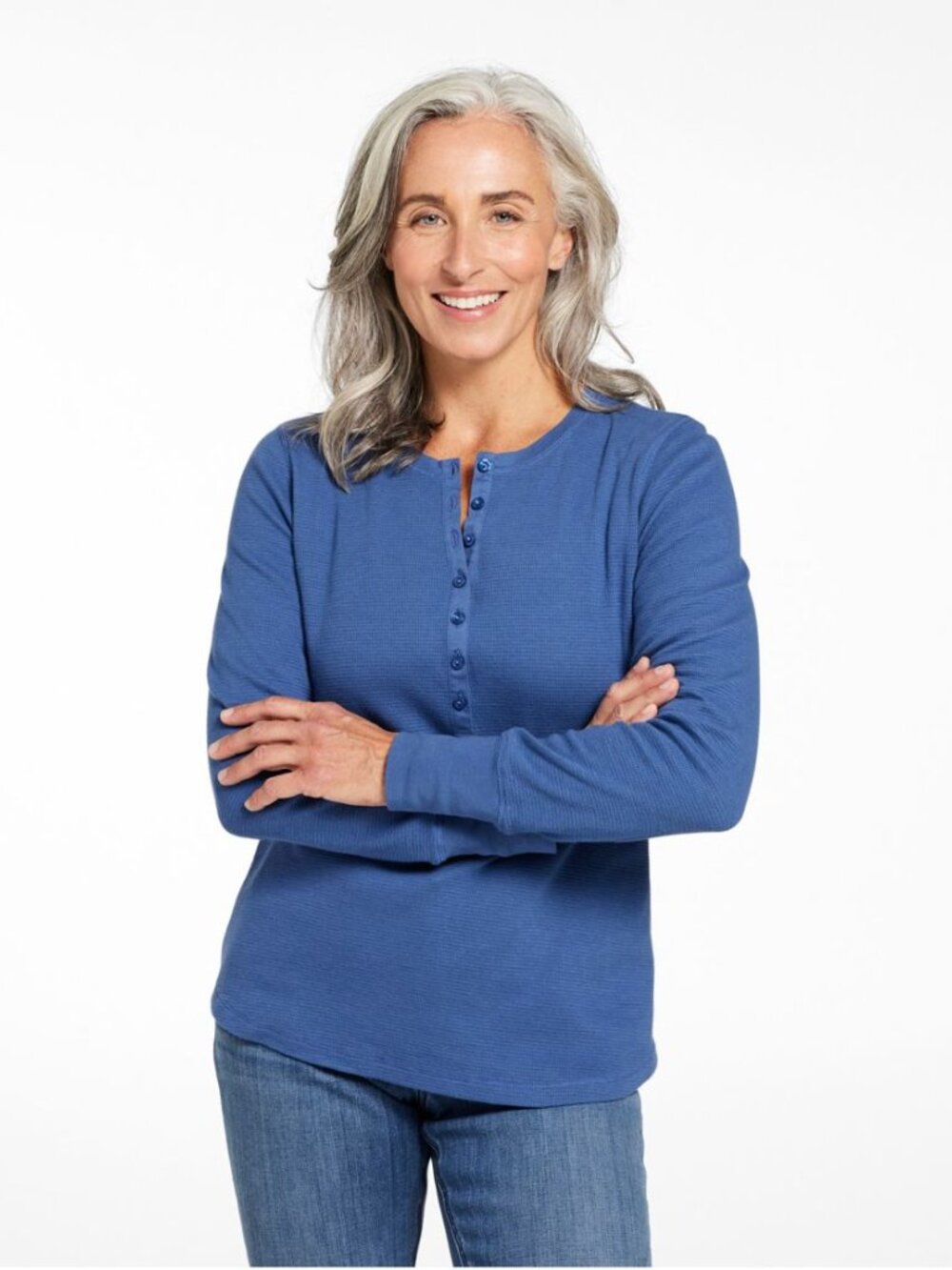 L.L.Bean Waffle Knit Henley Shirt – Deep Blue – Size M